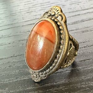 Southwestern Sterling Silver Bold Oval Petrified Wood Cabochon Ring Size 7